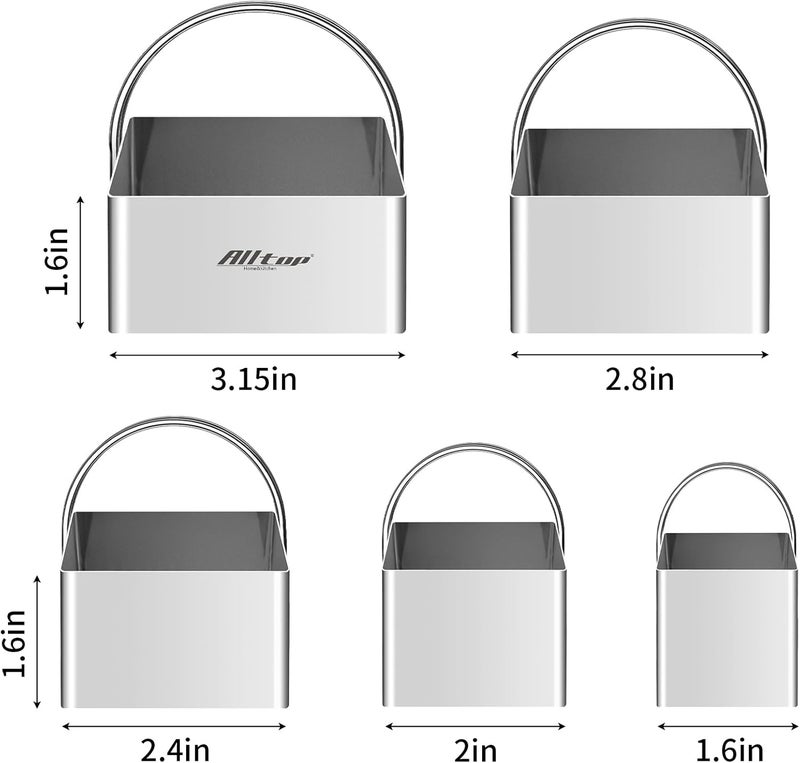 ALL-TOP 5 Pieces Biscuit Cutter with Handle, Stainless Steel Baking Essential Tool for Effortless Square Cookie Shaping,Pastry,Cake Decoration Creation–Precise Cut Utensil for Dumpling,Scone, Donut - Image 3