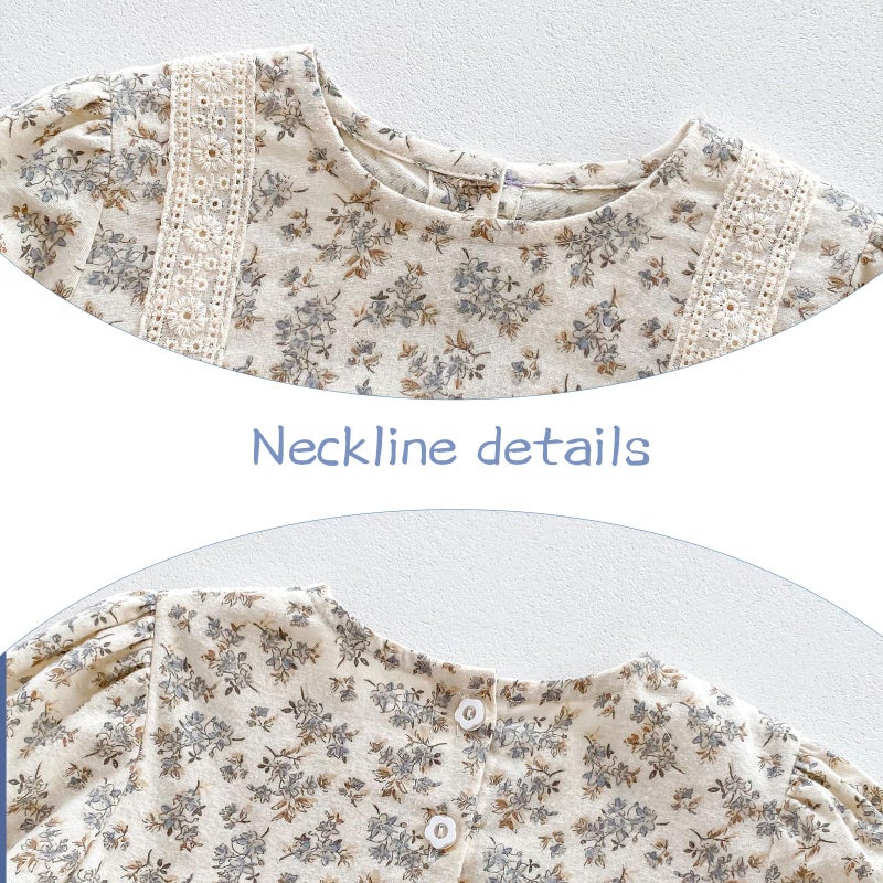 oweve Baby Girl Floral Romper, Long Sleeve Lace Dress Bodysuit with Bonnet, Princess Style Outfit for Newborn and Infant (Beige And White, 6-9 Months) - Image 4