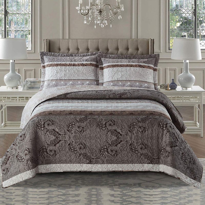 Royal Hotel Bedding Royal Hotel Bedding Callisto Oversized Coverlet Set Luxury Printed Design Quilt Bedspread Set  Filled Quilts  Fits Pillow top Mattresses  3PC Set  KingCalifornia King Size 