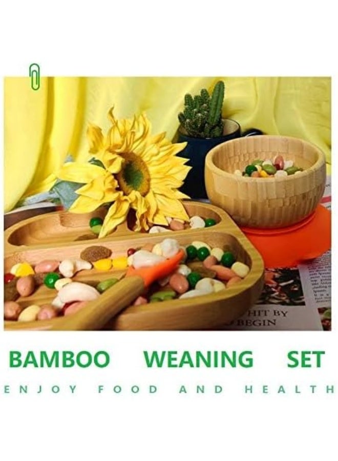Youkoo kitchen Baby Toddler Stay Put Dish, Kids Suction Plate & Bowl & Spoon, Bamboo Cute Tableware (Green Set) - Image 5