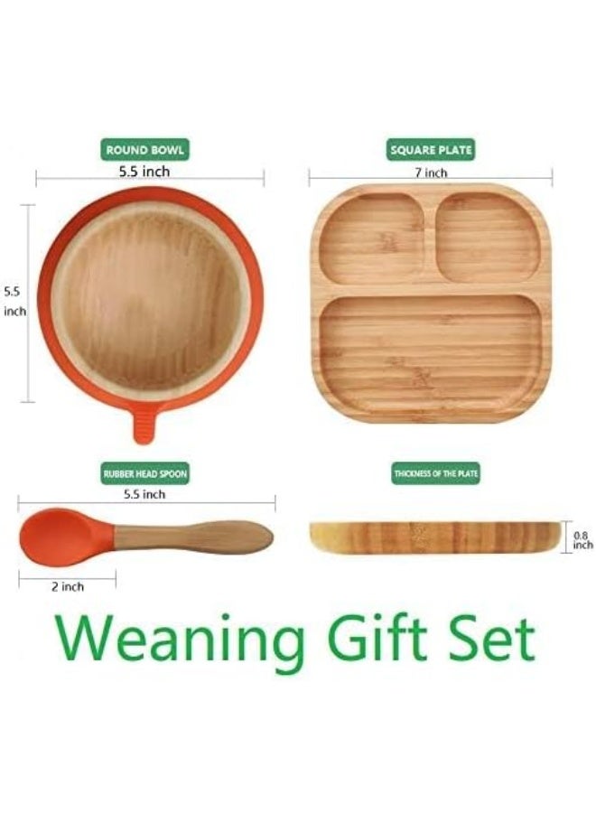 Youkoo kitchen Baby Toddler Stay Put Dish, Kids Suction Plate & Bowl & Spoon, Bamboo Cute Tableware (Green Set) - Image 4