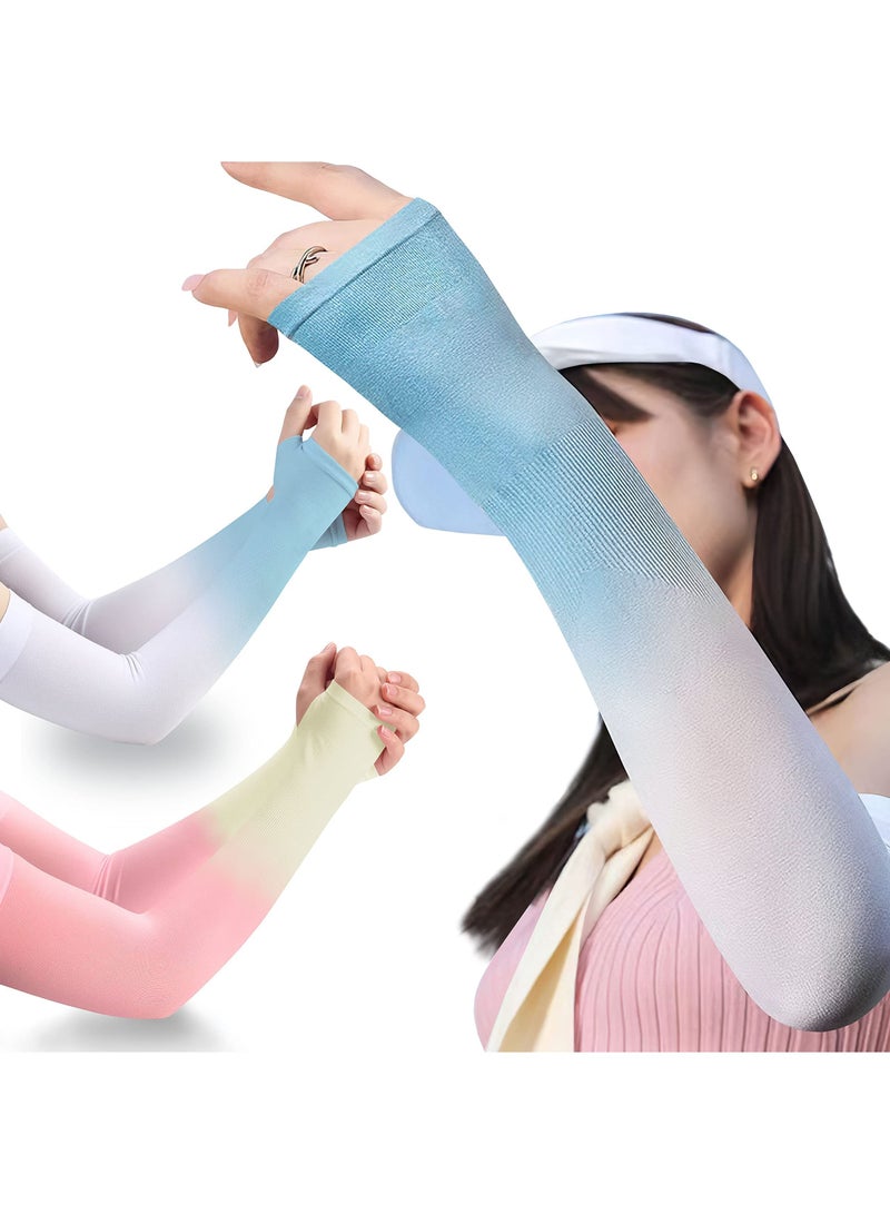 SYOSI 2 Pair UV Protection Cooling Breathable Arm Sleeve Sun Protective Moisture Wicking Gloves with Finger Hole to Cover Arms for Cycling Driving Outdoor Sports for Men Women  - Image 1