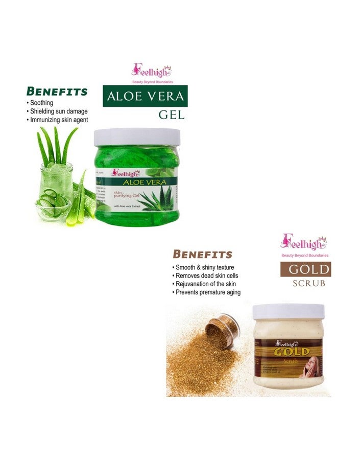 FEELHIGH Face And Body Combo Aloevera Skin Purifying Gel 500ml And Gold Shining Scrub 500ml Man And Women -Skin care -Facial Products Pack 2 - Image 4