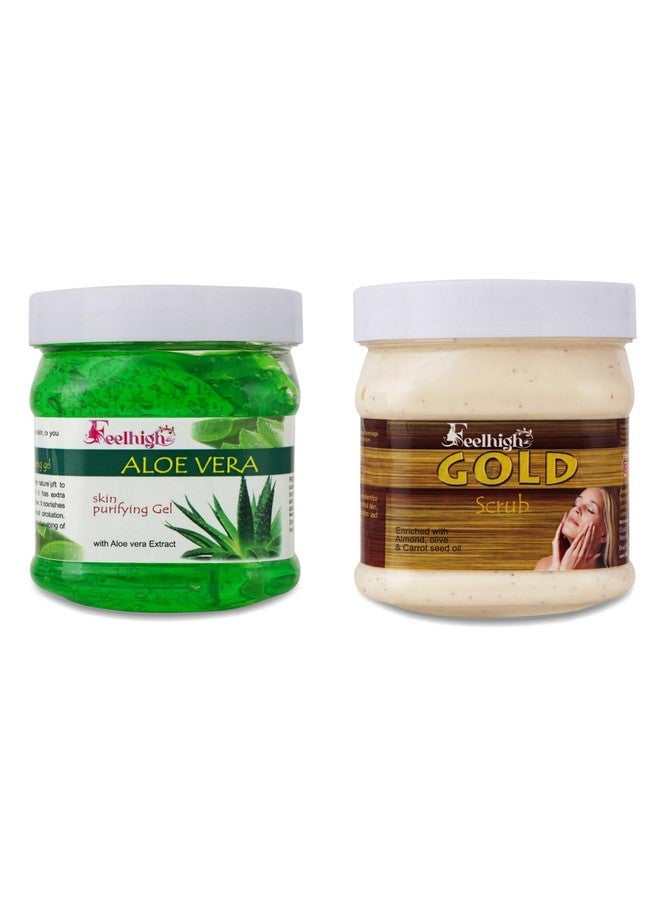 FEELHIGH Face And Body Combo Aloevera Skin Purifying Gel 500ml And Gold Shining Scrub 500ml Man And Women -Skin care -Facial Products Pack 2 - Image 1