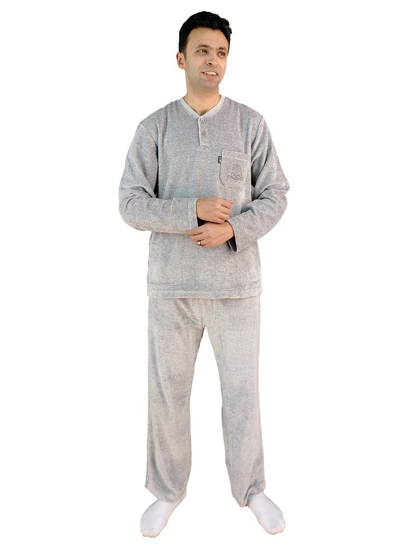 Jet Men Winter Pajama Set Plain Top & Plain Bottom -Light Grey - Image 1