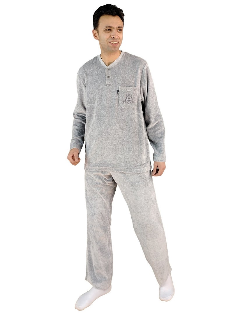 Jet Men Winter Pajama Set Plain Top & Plain Bottom -Light Grey - Image 2