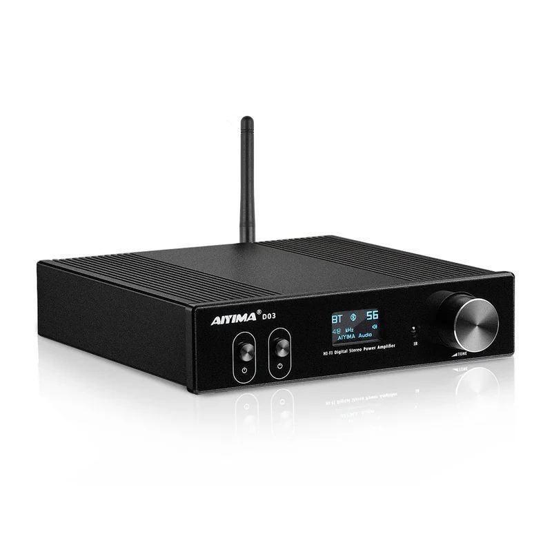 AIYIMA D03 Bluetooth 5.0 aptX HD Class D Digital Amplifier 150W×2 Stereo 2.1 CH HIFI Power Amplifier Built-in USB DAC Optical Coaxial RCA Input Subwoofer Output OLED Display with Remote Control - Image 1