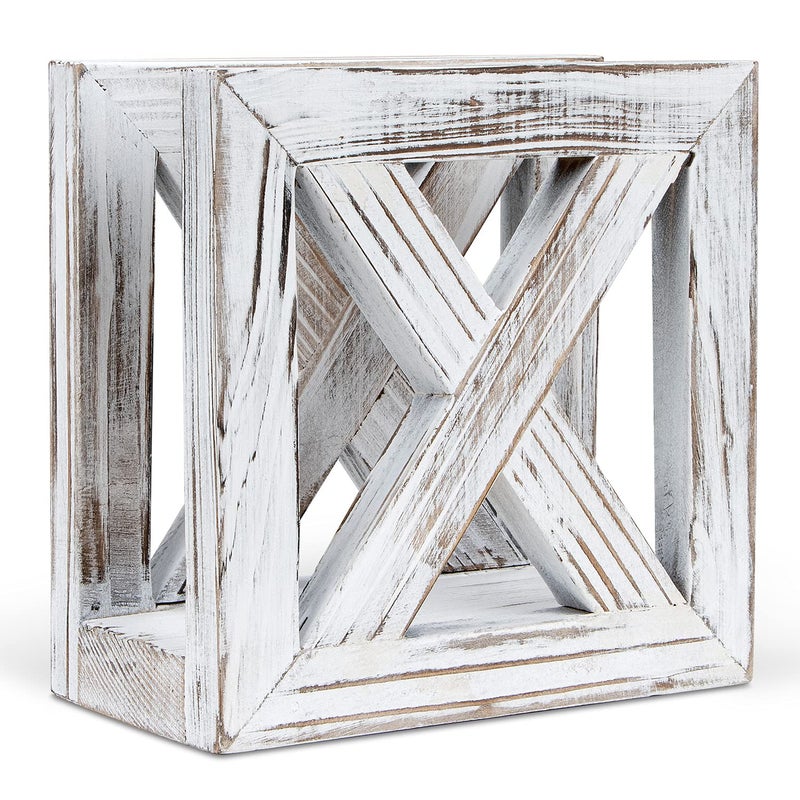 PUERSI Farmhouse Wooden Napkin Holder for Tables, Rustic Kitchen Decor for Counter, Ideal Napkin Dispenser for Dining Counter tops (White) - Image 1