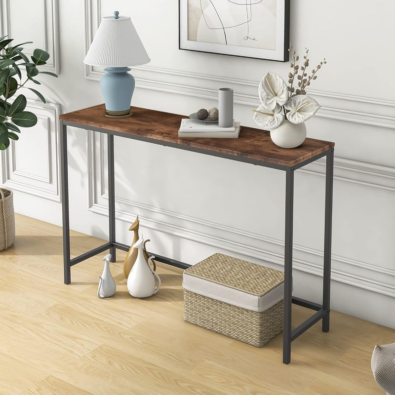 Reyad Group, Reyad Group Foubam Brown Narrow Console Table Entryway Thin Sofa - Brown - Image 1
