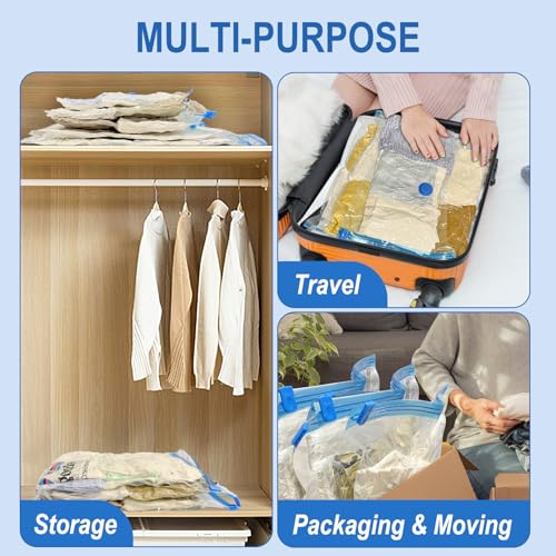Fygrip 10 Pack Jumbo Vacuum Storage Bags with Hand Pump, Plastic Packaging Bags, 80% Space Saver Vacuum Seal Bags for Clothing, Travel Lugggage, Blankets, Comforters - Image 4