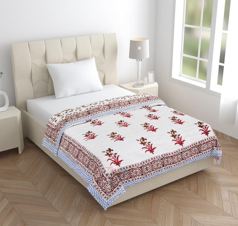 SIBLEY لحاف سبلين مطبوع يدويًا من القطن الخالص مزخرف بالأزهار مفرد 60X90 بوصة - Image 3