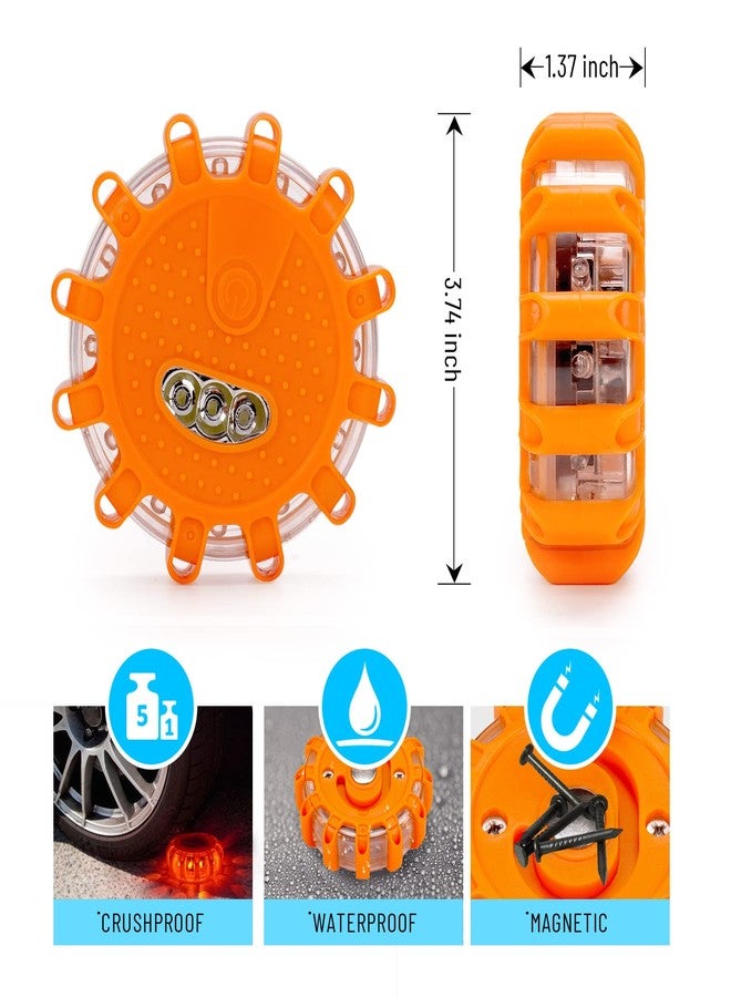 HEIGPAN 3 Pack LED Road Flares Emergency Lights Roadside Warning Safety Emergency Disc Beacon Flashing Flare Kit for Car Truck Boat with Magnetic Base, Hook Carrying Bag 9 Flash Modes(Batteries Not Included) - Image 3