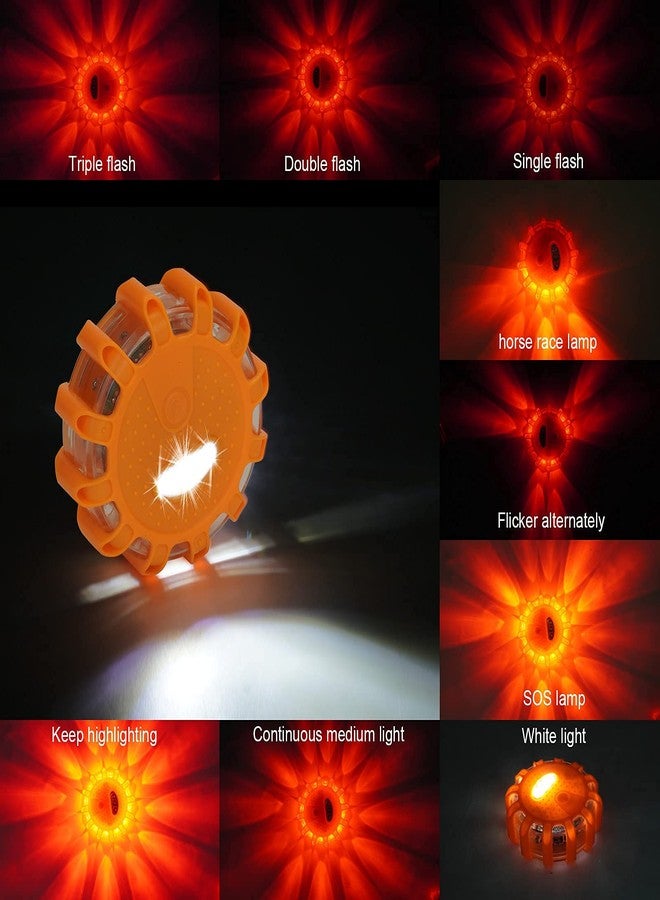HEIGPAN 3 Pack LED Road Flares Emergency Lights Roadside Warning Safety Emergency Disc Beacon Flashing Flare Kit for Car Truck Boat with Magnetic Base, Hook Carrying Bag 9 Flash Modes(Batteries Not Included) - Image 2