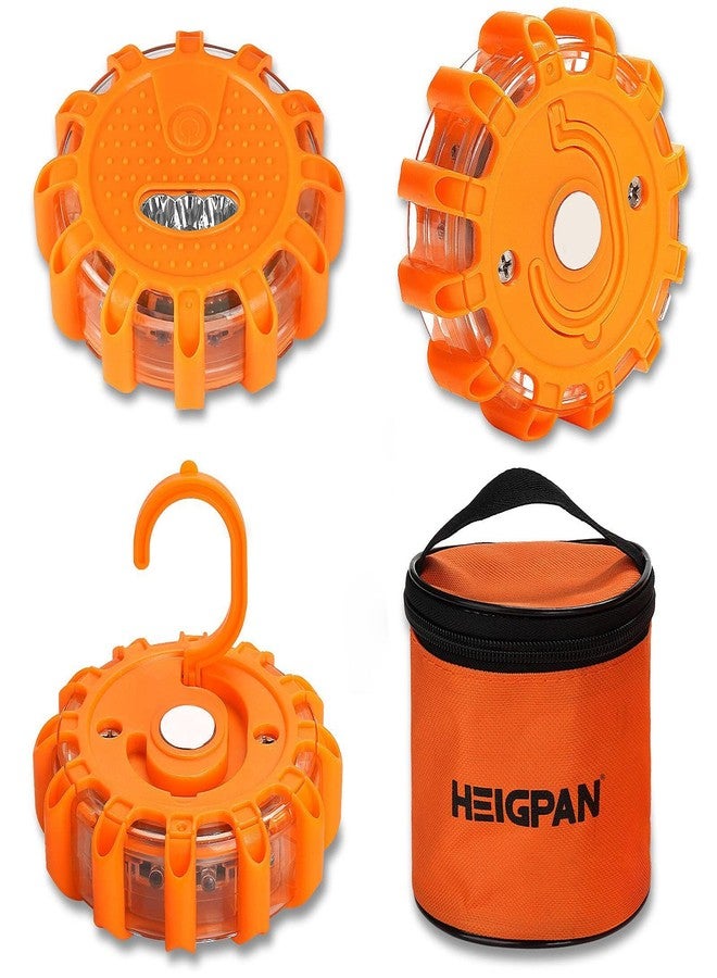 HEIGPAN 3 Pack LED Road Flares Emergency Lights Roadside Warning Safety Emergency Disc Beacon Flashing Flare Kit for Car Truck Boat with Magnetic Base, Hook Carrying Bag 9 Flash Modes(Batteries Not Included) - Image 1