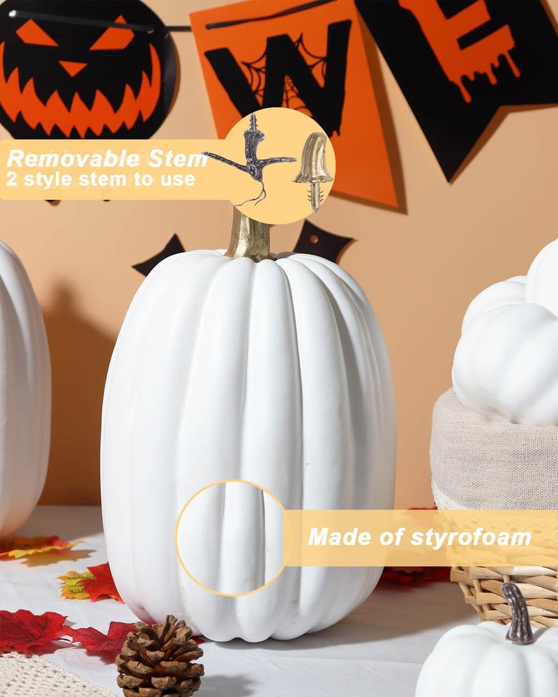 vensovo vensovo 8.5 Inch Large White Pumpkins for Decorating - 2PCS Big White Foam Decorative Pumpkins for Fall Decor  White Paintable Artificial Pumpkins Perfect for Halloween Decor Thanksgiving Decor  - Image 3