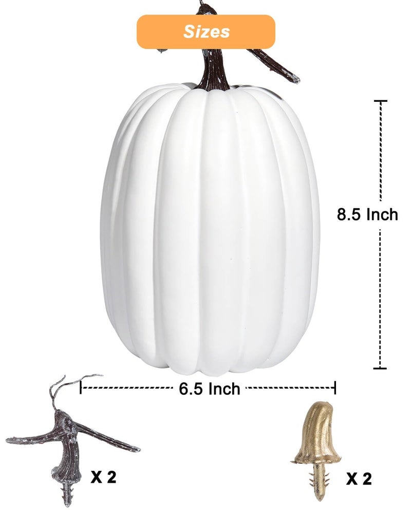 vensovo vensovo 8.5 Inch Large White Pumpkins for Decorating - 2PCS Big White Foam Decorative Pumpkins for Fall Decor  White Paintable Artificial Pumpkins Perfect for Halloween Decor Thanksgiving Decor  - Image 2