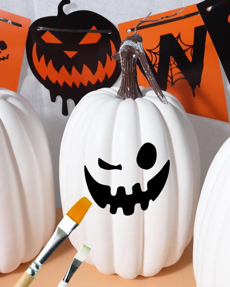 vensovo vensovo 8.5 Inch Large White Pumpkins for Decorating - 2PCS Big White Foam Decorative Pumpkins for Fall Decor  White Paintable Artificial Pumpkins Perfect for Halloween Decor Thanksgiving Decor  - Image 5