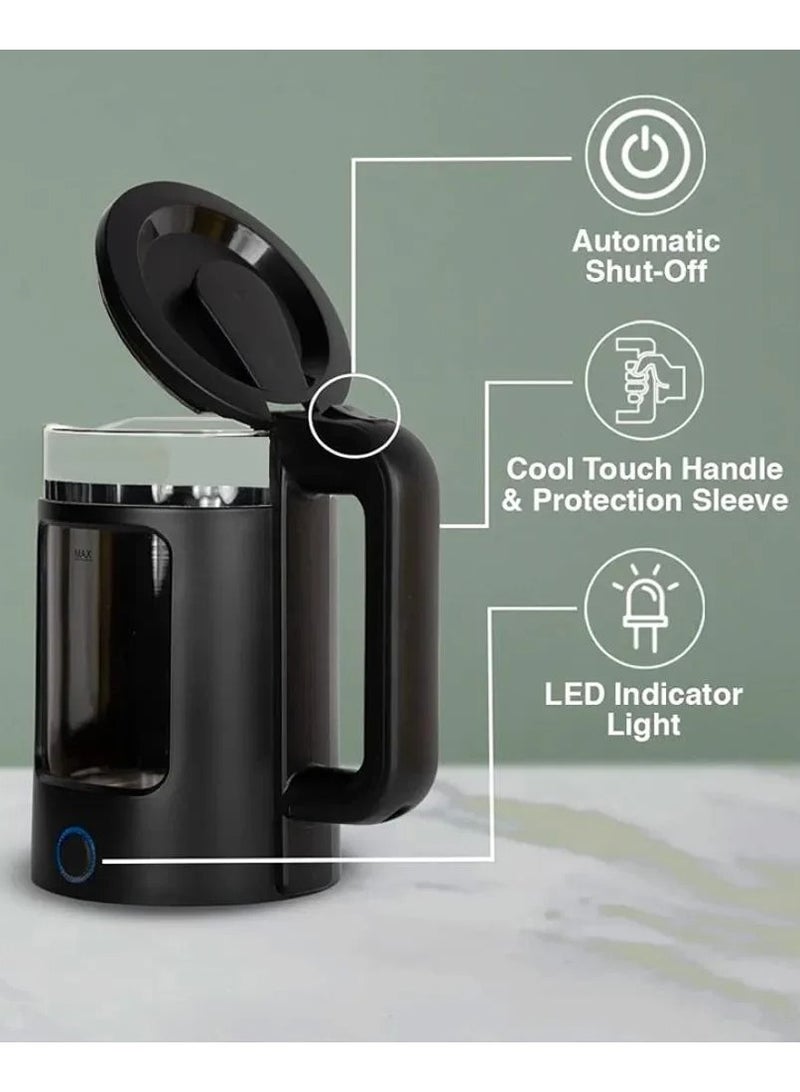 Denx Electric Kettle 1.8L Glass Tea Kettle 1500W Fast Boil Water Boiler, Hot Water Heater with Auto Shut-Off, LED Light, Boil-Dry Protection, Cordless 360° - Image 2