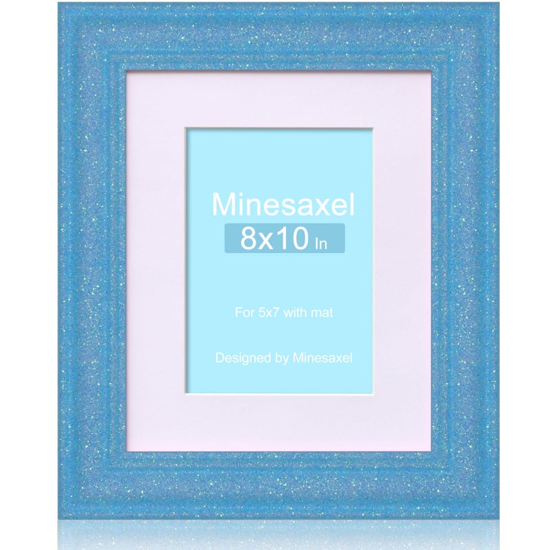 Minesaxel إطار صور لامع من ماينساكسيل مقاس 8×10 بوصة مع حافة داخلية، مناسب لإطارات صور زجاجية حقيقية عالية الدقة مقاس 5×7 بوصة، بألوان باستيلية متلألئة، وألوان زاهية، وتصاميم مرحة وفريدة من نوعها. إطار فني مقاس 8×10 بوصة، مناسب للعرض على الطاولة أو الحائط، لون أزرق، عبوة واحدة. - Image 1