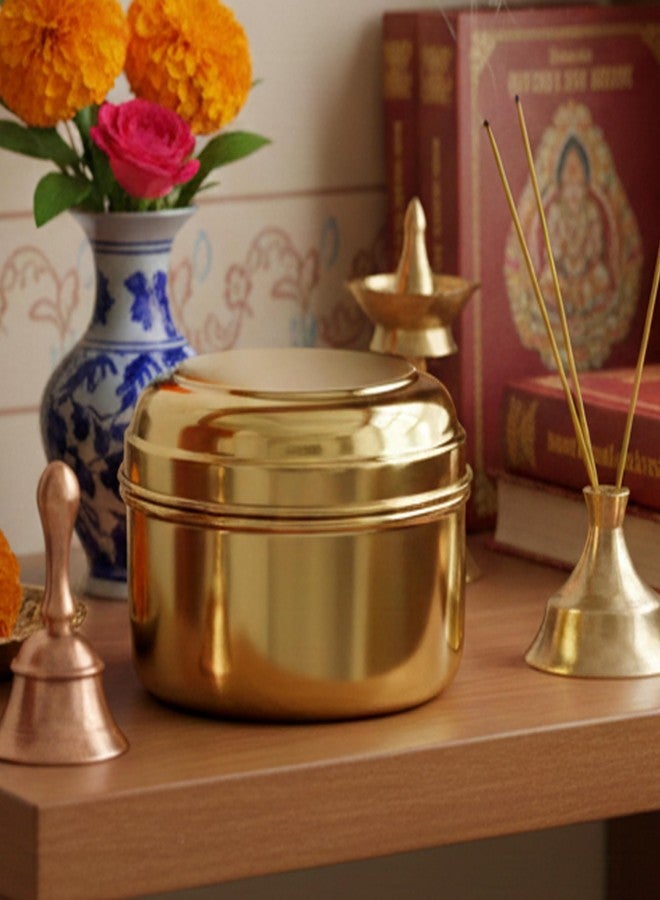 Putrika Tradition Handcrafted Brass dabba|Prasadham Box| Pital Dabbi |Mandir | Tiffen | Lunch| Roli |Dry Fruit | Diwali Gift best for Return gift (medium) - Image 4
