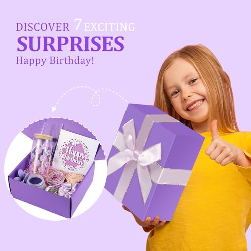 ONIYEA Birthday Gift for Teen Girls, 7 Cute Gifts with Tasks, Happy Birthday Gift Ideas,Trendy Preppy Stuff for Teen Girls, Christmas, Cute Daisy Aesthetic Glass Cups Tumbler Gifts Set 7pcs (Purple) - Image 2