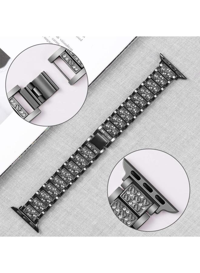Suitable For IWatch6 Smart For Apple Watch Strap For Apple Three Beads Diamond Strap Spot Wholesale-Color:42mm (alloy) Silver Strap + Pc Diamond Case