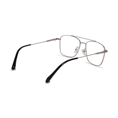 Dervin Blue Light Blocking Blue Cut Zero Power anti-glare Retro Square Eyeglasses, Frame for Eye Protection from UV by Computer/Tablet/Laptop/Mobile (Silver-Black) - Image 3