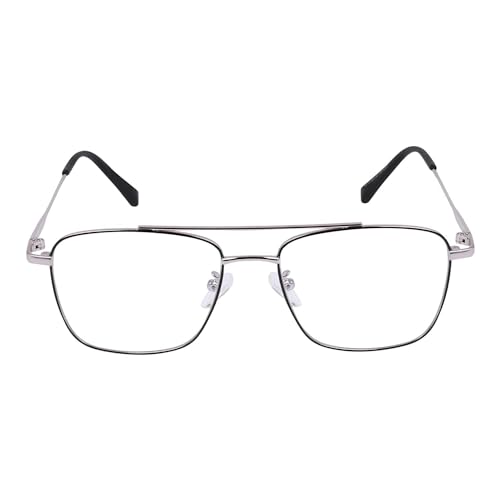 Dervin Blue Light Blocking Blue Cut Zero Power anti-glare Retro Square Eyeglasses, Frame for Eye Protection from UV by Computer/Tablet/Laptop/Mobile (Silver-Black) - Image 2