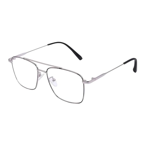 Dervin Blue Light Blocking Blue Cut Zero Power anti-glare Retro Square Eyeglasses, Frame for Eye Protection from UV by Computer/Tablet/Laptop/Mobile (Silver-Black) - Image 1