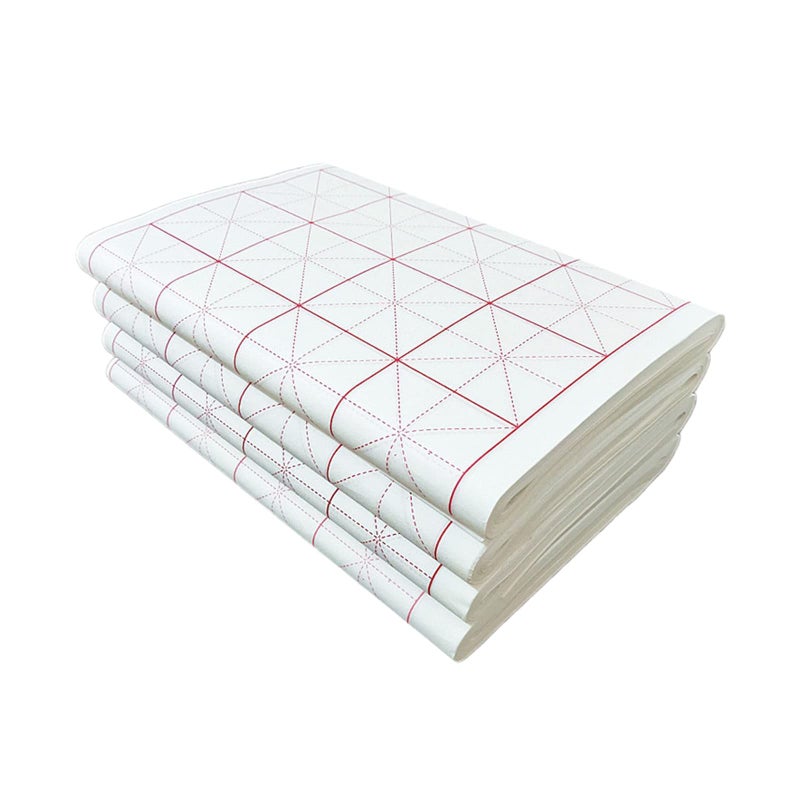 MEGREZ Chinese Calligraphy Xuan Paper Brush Writing Sumi Paper Xuan Paper Rice Paper with Grids for Students Beginners Practice Kanji Japanese Calligraphy 100 SheetsPack 75cmGrid