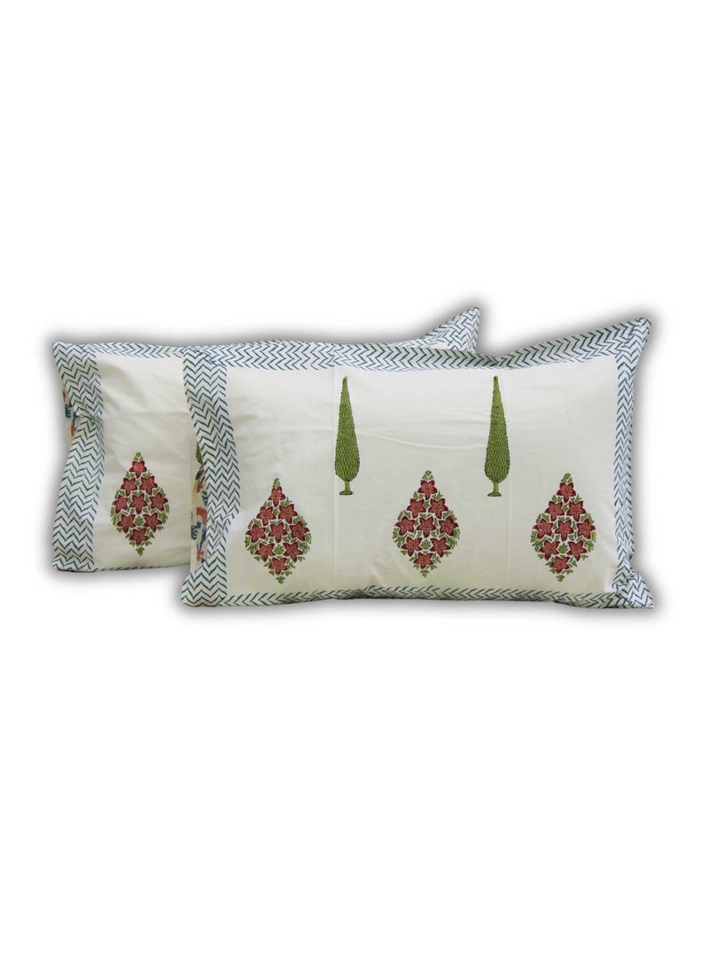 MARHABA CURTAIN 100% Cotton Jaipuri Handblock Print Double Bed Sheet with 2 Pillow Covers Premium Quality, Soft, Breathable (CREAMLILLY 02)  - Image 4