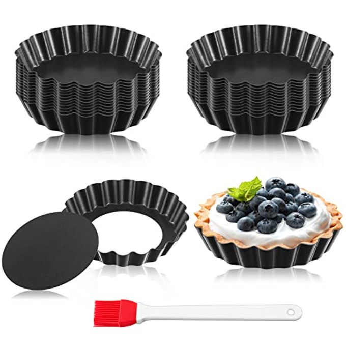 Patelai 24 Pieces Mini Tart Pans 4 Inch with Removable Bottom Round Nonstick Quiche Pan Fluted Sided Small Tart Tins Mold for DIY Kitchen Baking Pies, Tartlets, Mousse Cakes, Muffins, Fruit, Desserts
