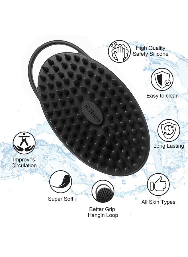 ميتين مقشر الجسم المصنوع من السيليكون مع حلقة، مقشر الجسم للرجال والنساء، ليفة سيليكون للاستحمام، مقشر الجسم الناعم المصنوع من السيليكون للاستحمام والعناية بالبشرة (أسود) - Image 2