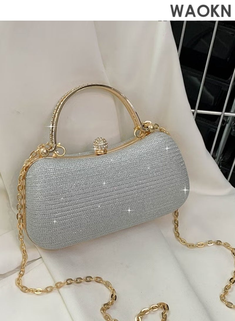WAOKN Women's Ball Clutch Bag,Evening Clutch Handbags,Ladies Rhinestone Banquet Bag Tote Bag Handbag, Fashion Chain Shoulder Bag Carrying Bag Sling Bag Side Bag for Party Dinner Wedding  - Image 1