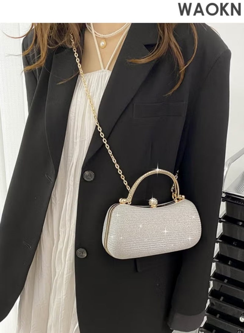 WAOKN Women's Ball Clutch Bag,Evening Clutch Handbags,Ladies Rhinestone Banquet Bag Tote Bag Handbag, Fashion Chain Shoulder Bag Carrying Bag Sling Bag Side Bag for Party Dinner Wedding  - Image 4