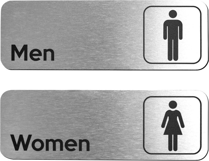 اي ار اس لافتات دورات مياه من الألومنيوم المصقول من ARS (مجموعة من قطعتين) - لافتة عصرية للرجال والنساء، ديكور حمام، باب مناسب للافتات التجارية، 9*3 بوصة - Image 1