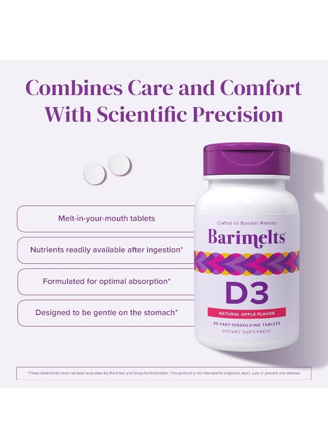 BariMelts Vitamin D3 5000 Iu - 90 Fast-Dissolving Tablets (3-Month Supply) - Bariatric Vitamins For Women, Natural Apple Flavor - Image 4