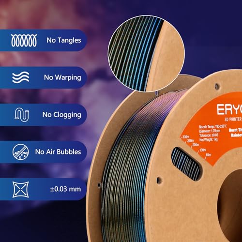 ERYONE Burnt Titanium Rainbow PLA Filament 3D Printer 1.75mm +/-0.03mm, 1kg(2.2LBS)/Spool, Galactic (Green & Blue & Rose Red) - Image 5