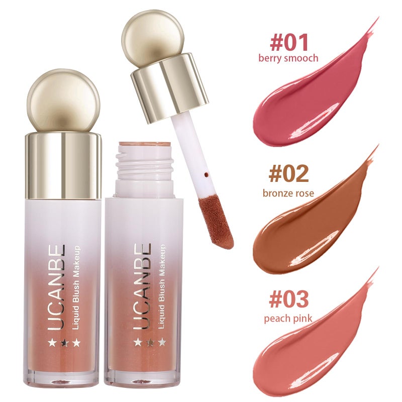 UCANBEMAKEUP UCANBE 3 PCS Liquid Blush Makeup Set, Blendable Soft Cream Face Blush for Cheeks, Natural Matte Finish Looking Long-Wearing Smudge-Proof Moisturizing Makeup(01) - Image 2
