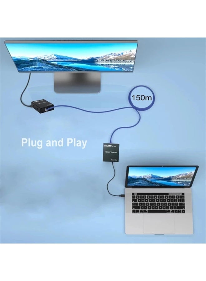 موسع HDMI IP بطول 150 متر 1080P عبر شبكة إيثرنت RJ45 كات 6/6a – جهاز إرسال واستقبال متعدد لأجهزة بلاي ستيشن 4، اللابتوب والتلفزيون (TX+RX) - Image 2