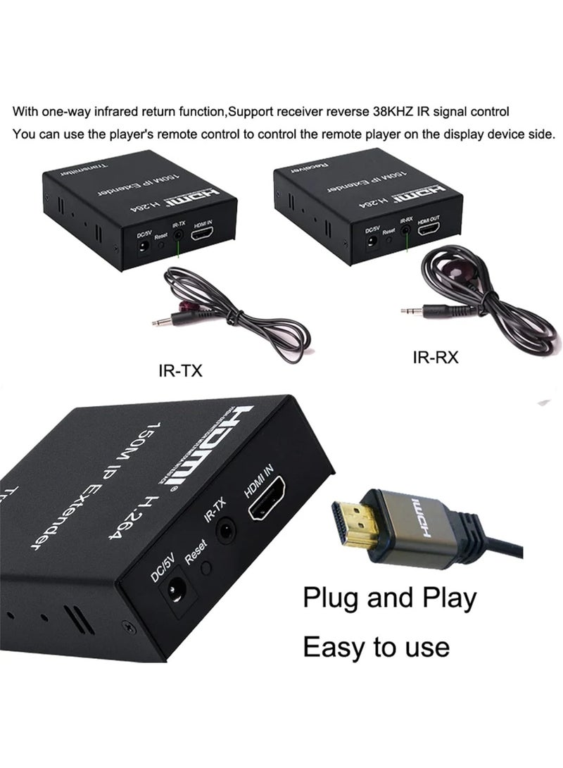 موسع HDMI IP بطول 150 متر 1080P عبر شبكة إيثرنت RJ45 كات 6/6a – جهاز إرسال واستقبال متعدد لأجهزة بلاي ستيشن 4، اللابتوب والتلفزيون (TX+RX) - Image 4