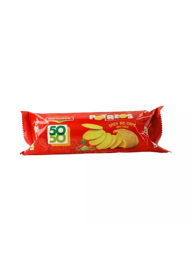 Britannia Britannia 50 50 Potazos Spicy Bis-Chips Oven Baked Namkeen Snacks- 100gms - Image 1