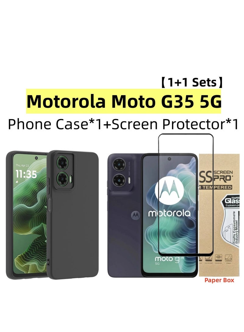 [1+1 Sets] For Motorola Moto G35 5G Case & Screen Protector Frosted Pudding Material TPU Cover with Tempered Glass Screen Protector  - Image 1