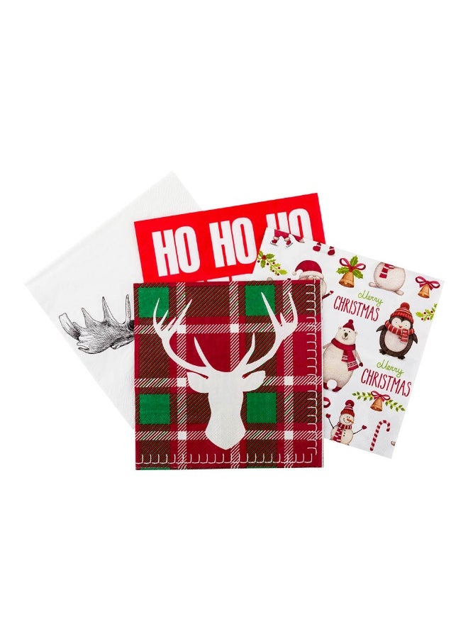 Restaurantware 13 Inch Paper Luncheon Napkins, 500 Plaid Design Printed Napkins - 3-Ply, Textured Edges, Red And Green Paper Decorated Napkins, Soft And Strong, For Parties Or Catering Events  - Image 1