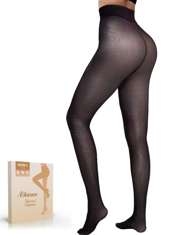 Bebila Fleece Lined Tights Women, Fake Translucent Warm Tights for Winter Sheer Pantyhose Thermal Leggings, Colorful, L - Image 1