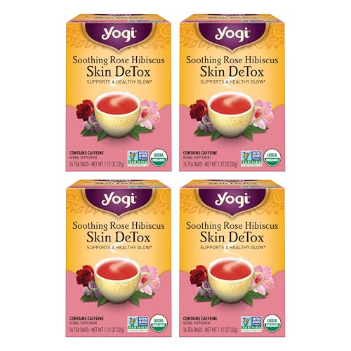 Yogi Tea Soothing Rose Hibiscus Skin DeTox Tea - 16 Tea Bags per Pack (4 Packs) - Organic DeTox Tea to Support Skin Health - Includes Green Tea Leaf, Rose Petal, Honeybush Leaf, Hibiscus & More - Image 1