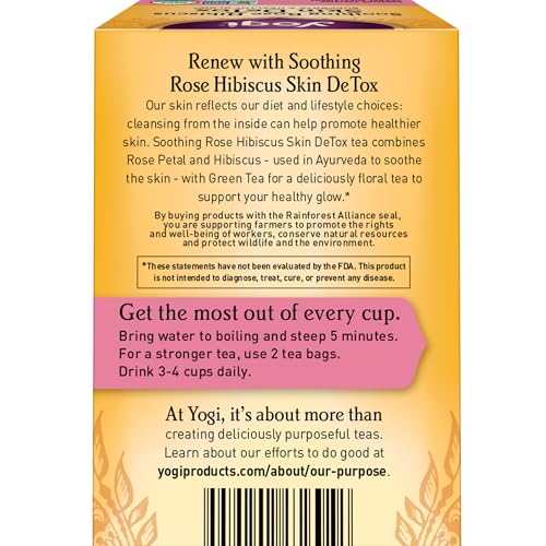 Yogi Tea Soothing Rose Hibiscus Skin DeTox Tea - 16 Tea Bags per Pack (4 Packs) - Organic DeTox Tea to Support Skin Health - Includes Green Tea Leaf, Rose Petal, Honeybush Leaf, Hibiscus & More - Image 2