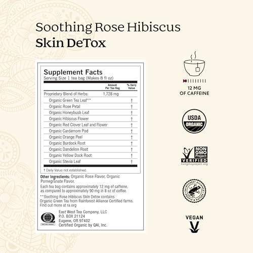 Yogi Tea Soothing Rose Hibiscus Skin DeTox Tea - 16 Tea Bags per Pack (4 Packs) - Organic DeTox Tea to Support Skin Health - Includes Green Tea Leaf, Rose Petal, Honeybush Leaf, Hibiscus & More - Image 3