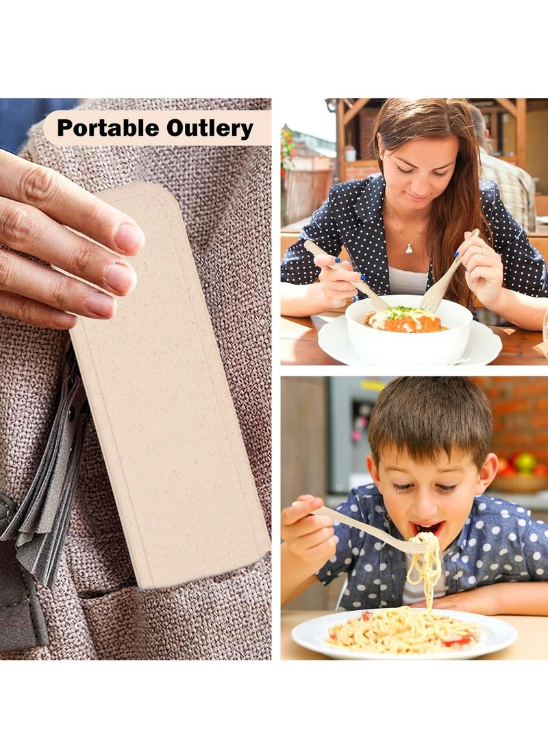 إسكدنيا مجموعة أدوات السفر المستدامة مع حقيبة، 4 مجموعات ملعقة وسكين وشوك مصنوعة من القش القمحي، أدوات الطعام، مجموعة الأدوات لصندوق الغداء للبالغين والأطفال - Image 5