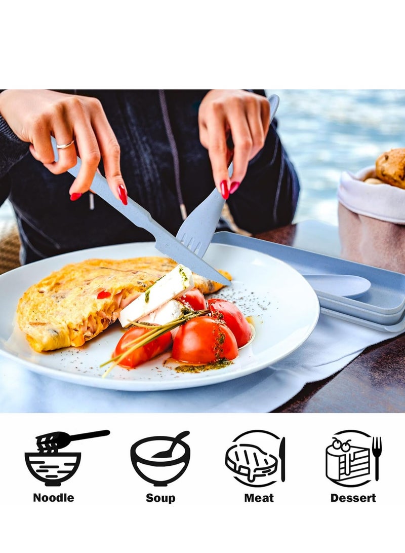 إسكدنيا مجموعة أدوات السفر المستدامة مع حقيبة، 4 مجموعات ملعقة وسكين وشوك مصنوعة من القش القمحي، أدوات الطعام، مجموعة الأدوات لصندوق الغداء للبالغين والأطفال - Image 4